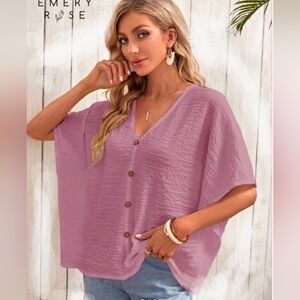 Large EMERY ROSE Women's Dusty Pink V-Neck top-NWT